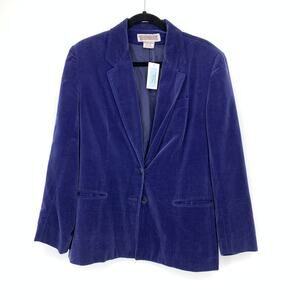 Vintage Worthington Velvet Blazer Jacket Womens Sz L/XL Blue Two Button